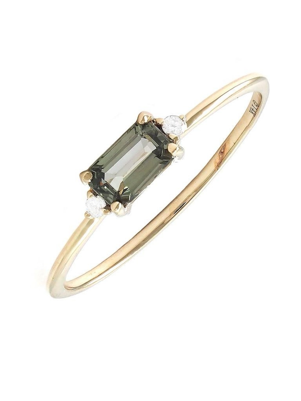 14K Real Solid Yellow Gold Emerald Cut Natural Sapphire & Diamond Ring Size 6.5